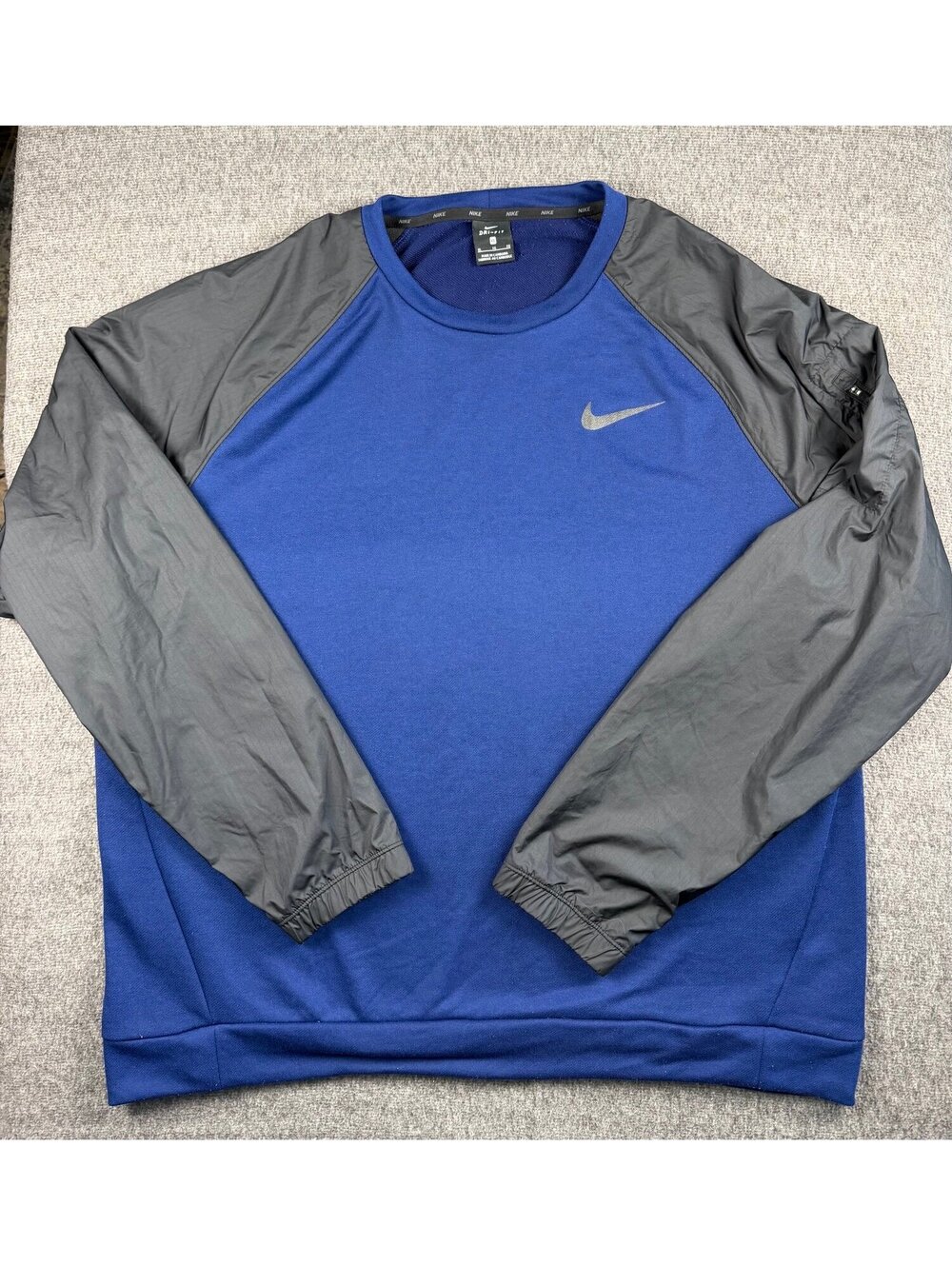 Nike Mens XL Dri-FIT Crewneck Pullover Sweatshirt Blue Grey Sleeves AV0719-492